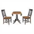 Wood 42 in. Round Drop Leaf Dining Table with 2 Chairs in Hickory/Washed Coal