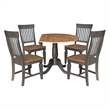 Wood 42 in. Round Drop Leaf Dining Table with 4 Chairs in Hickory/Washed Coal