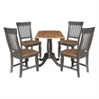 Wood 42 in. Round Drop Leaf Dining Table with 4 Chairs in Hickory/Washed Coal
