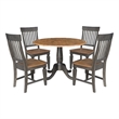 Wood 42 in. Round Drop Leaf Dining Table with 4 Chairs in Hickory/Washed Coal