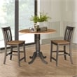 42 in Round Drop Leaf Counter Height Table with 2 Stools in Hickory/Washed Coal
