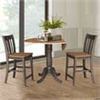 42 in Round Drop Leaf Counter Height Table with 2 Stools in Hickory/Washed Coal