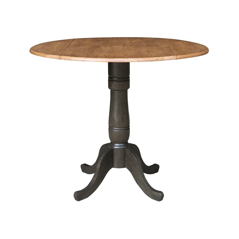 42 in Round Drop Leaf Counter Height Table with 2 Stools in Hickory/Washed Coal