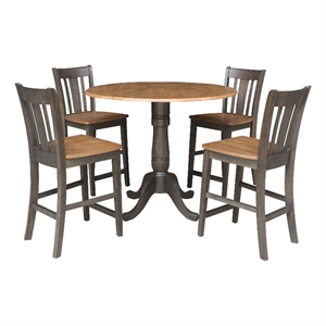 42 in Round Drop Leaf Counter Height Table with 4 Stools in Hickory/Washed Coal