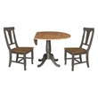 Wood 42 in. Drop Leaf Dining Table with 2 Chairs in Hickory/Washed Coal