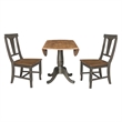 Wood 42 in. Drop Leaf Dining Table with 2 Chairs in Hickory/Washed Coal