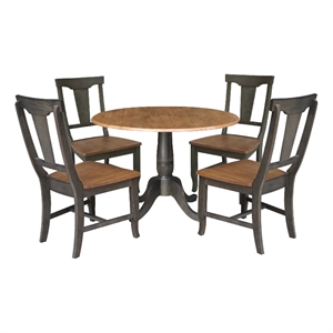 Wood 42 in. Drop Leaf Dining Table with 4 Chairs  in Hickory/Washed Coal