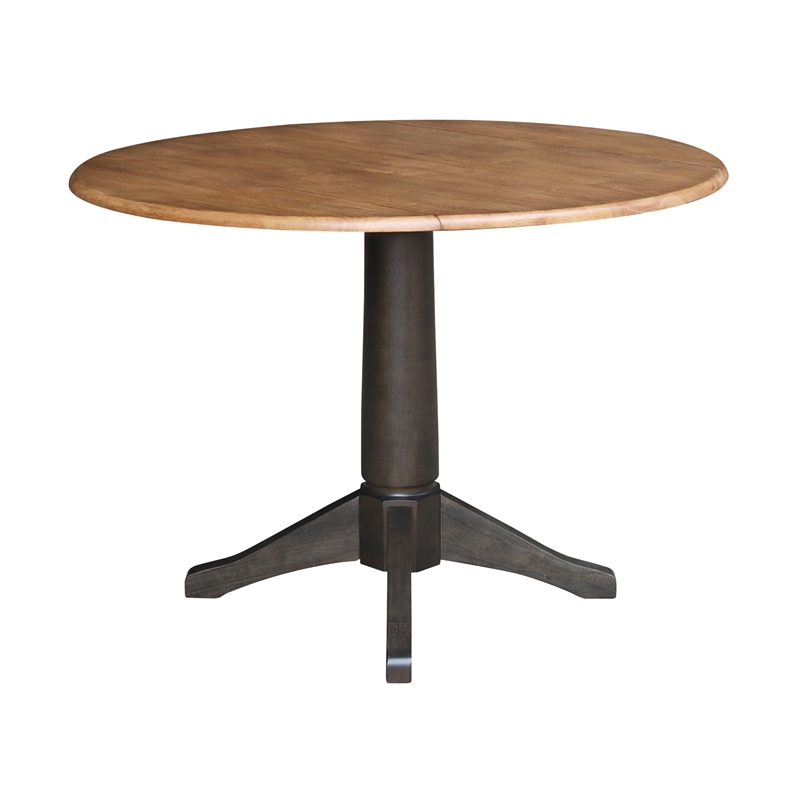 Wood 42 in. Round Top Drop Leaf Pedestal Dining Table in Hickory/Washed Coal