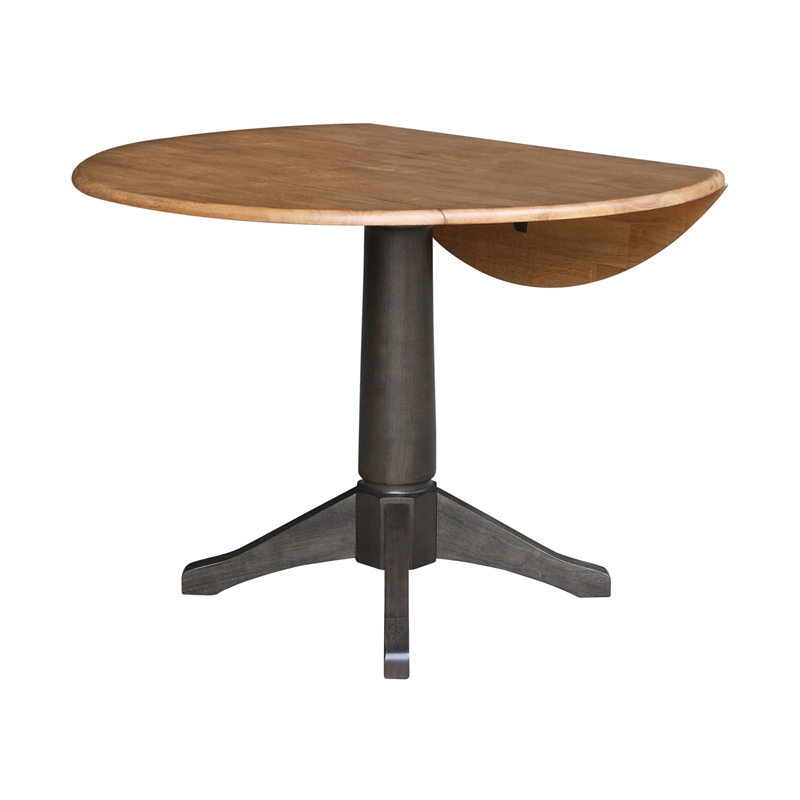 Wood 42 in. Round Top Drop Leaf Pedestal Dining Table in Hickory/Washed Coal