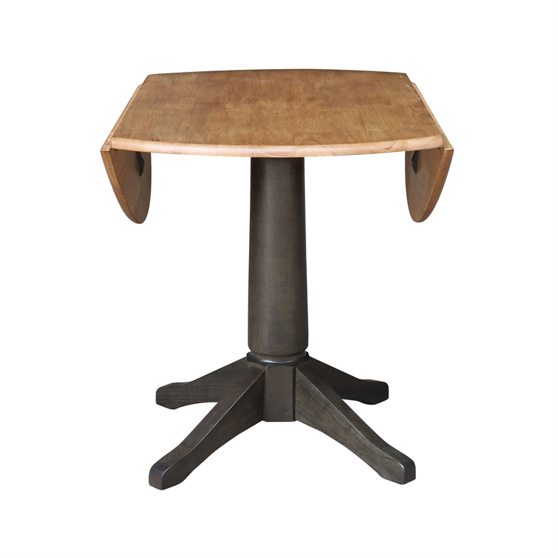 Wood 42 in. Round Top Drop Leaf Pedestal Dining Table in Hickory/Washed Coal