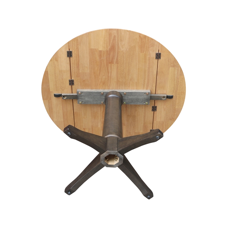 Wood 42 in. Round Top Drop Leaf Pedestal Dining Table in Hickory/Washed Coal