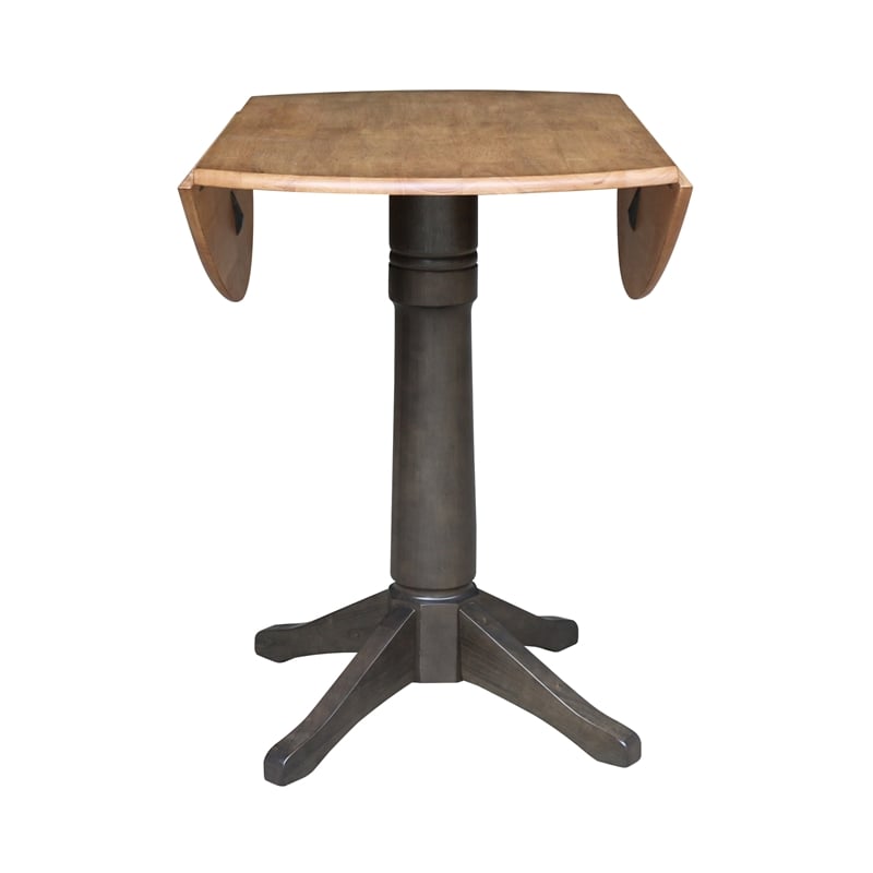 Wood 42 in. Round Drop Leaf Counter Height Dining Table in Hickory/Washed Coal