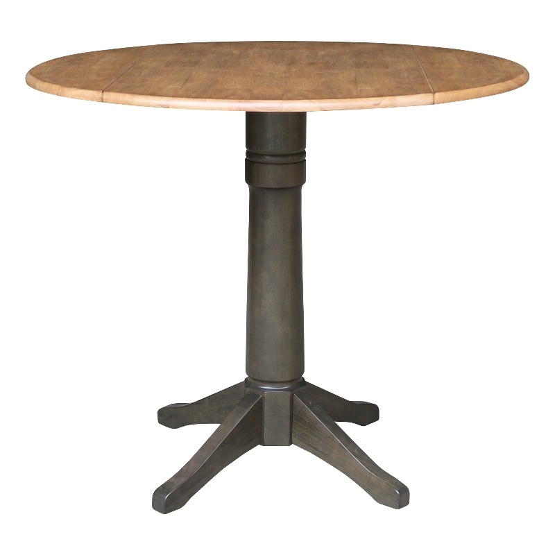 Wood 42 in. Round Drop Leaf Counter Height Dining Table in Hickory/Washed Coal