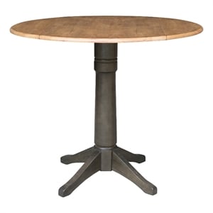 Wood 42 in. Round Drop Leaf Counter Height Dining Table in Hickory/Washed Coal
