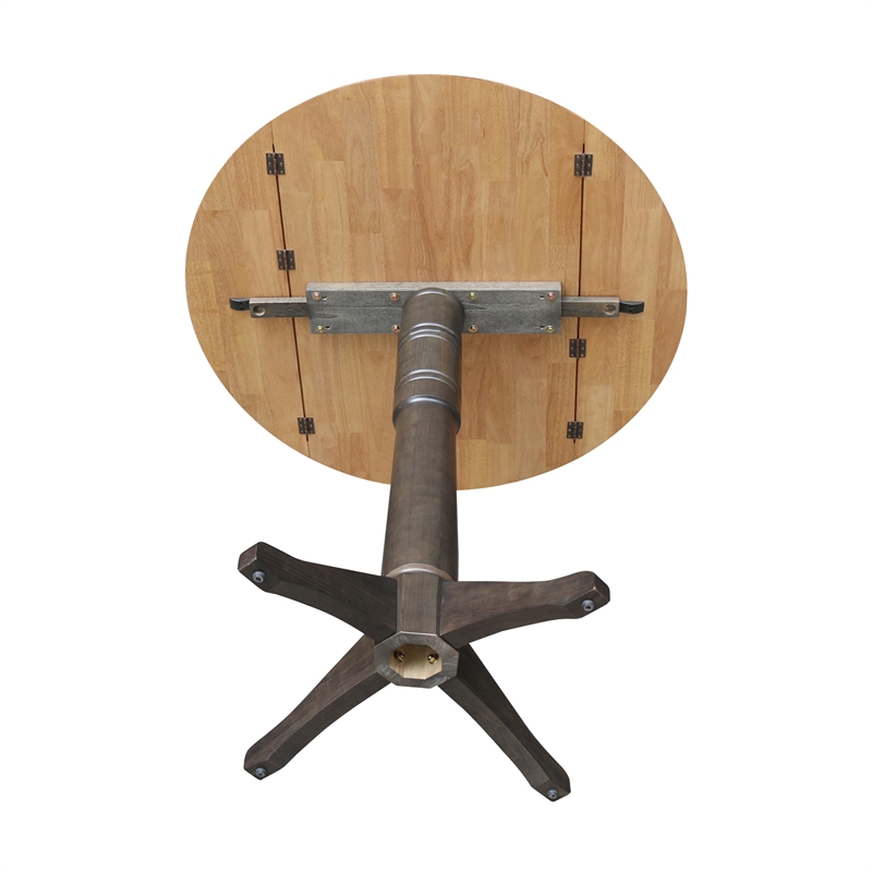 Wood 42 in. Round Drop Leaf Bar Height Dining Table in Hickory/Washed Coal