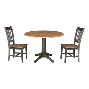 Wood 42 in. Round Drop Leaf Dining Table with 2 Chairs in Hickory/Washed Coal