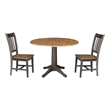 Wood 42 in. Round Drop Leaf Dining Table with 2 Chairs in Hickory/Washed Coal