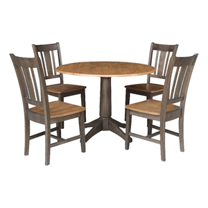 Wood 42 in. Round Drop Leaf Dining Table with 4 Chairs in Hickory/Washed Coal