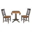 Wood 42 in. Round Drop Leaf Dining Table with 2 Chairs in Hickory/Washed Coal