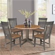 Wood 42 in. Round Drop Leaf Dining Table with 4 Chairs in Hickory/Washed Coal