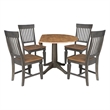 Wood 42 in. Round Drop Leaf Dining Table with 4 Chairs in Hickory/Washed Coal