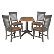 Wood 42 in. Round Drop Leaf Dining Table with 4 Chairs in Hickory/Washed Coal