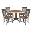 Wood 42 in. Round Drop Leaf Dining Table with 4 Chairs in Hickory/Washed Coal