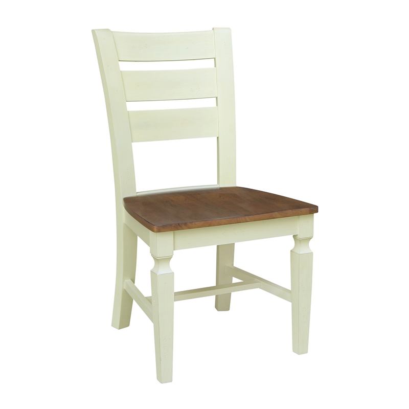 Vista Solid Wood Ladderback Chairs in Hickory/Shell - Set of 2