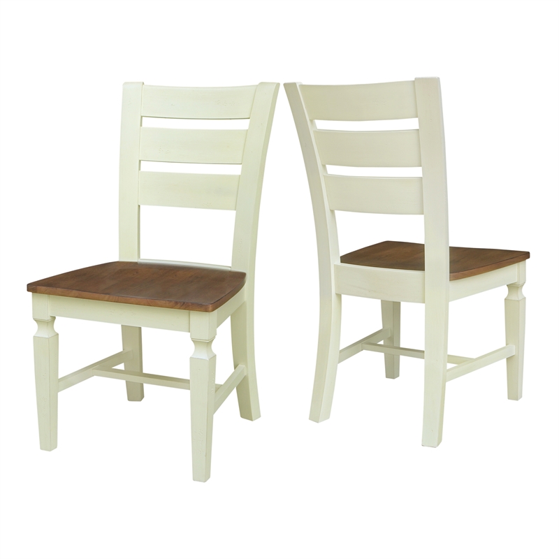 Vista Solid Wood Ladderback Chairs in Hickory/Shell - Set of 2