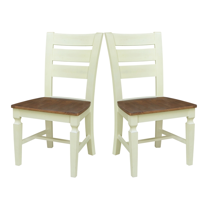 Vista Solid Wood Ladderback Chairs in Hickory/Shell - Set of 2