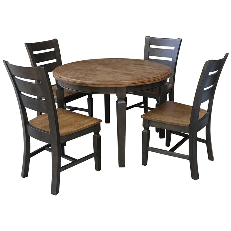 44 in Round Wood Dining Table with 4 Ladderback Chairs in Hickory/Washed Coal