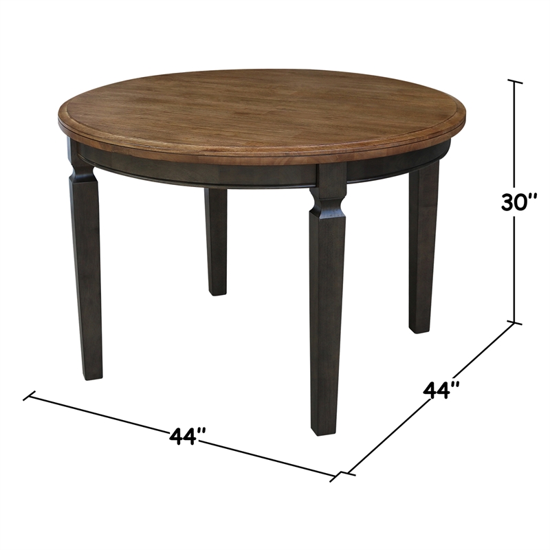 44 in Round Wood Dining Table with 4 Slatback  Chairs in Hickory/Washed Coal