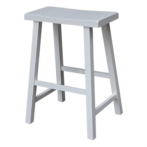 Saddle Seat Counter Height Wood Stool in White with 24 in Seat