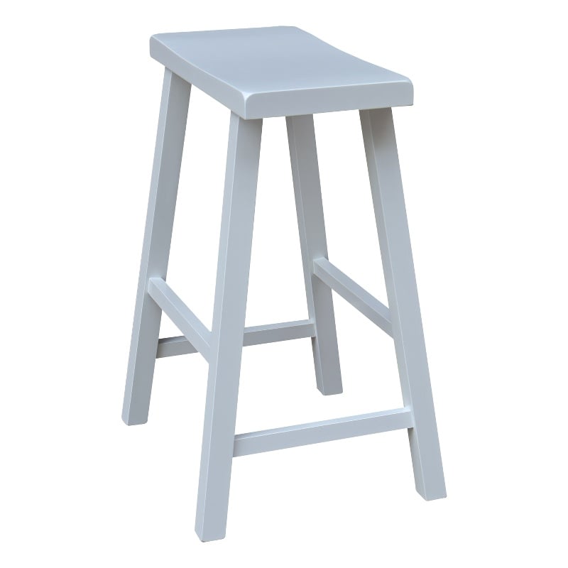 Saddle Seat Counter Height Wood Stool in White with 24 in Seat