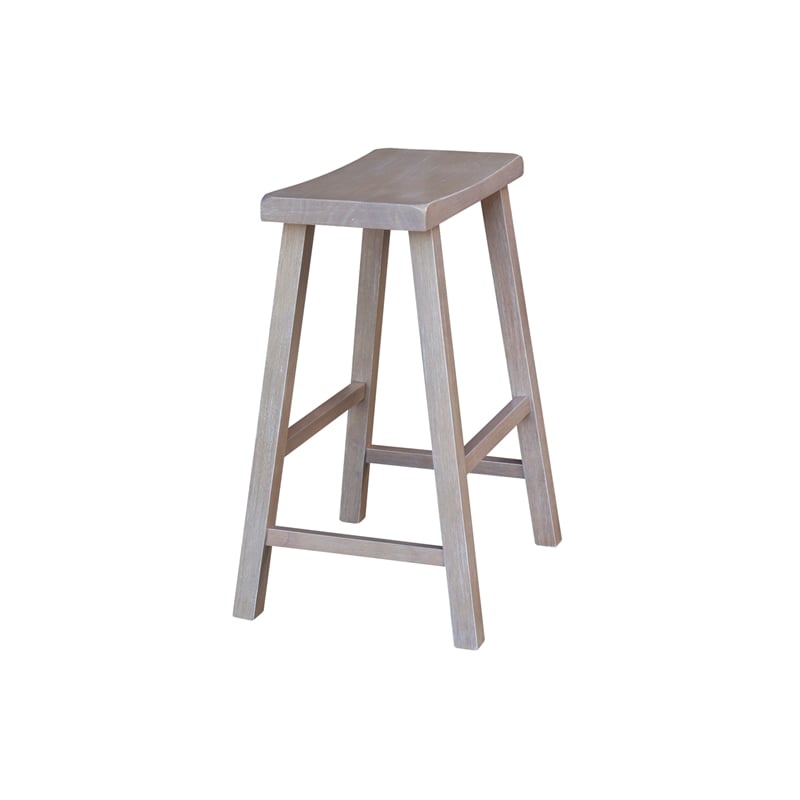 Saddle Seat Counter Height Wood Stool in Washed Gray Taupe with 24 in Seat