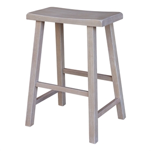 Saddle Seat Counter Height Wood Stool in Washed Gray Taupe with 24 in Seat