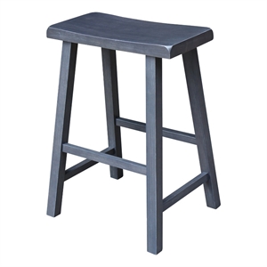 Saddle Seat Counter Height Wood Stool in Heather Gray with 24 in Seat