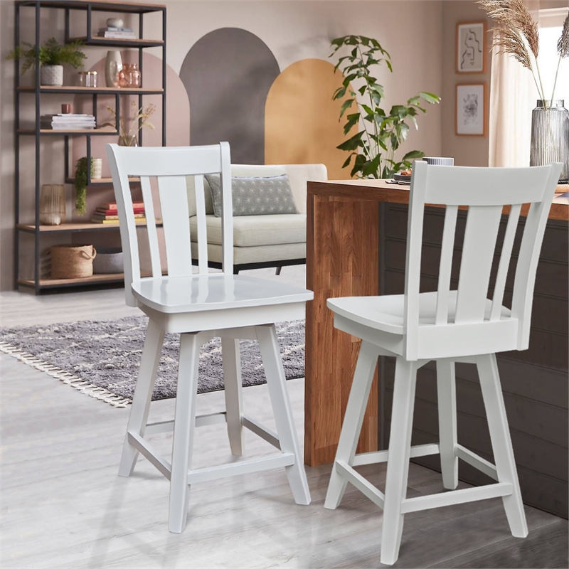 San Remo Counter Height Wood Stool with 24 in H Swivel Seat in White