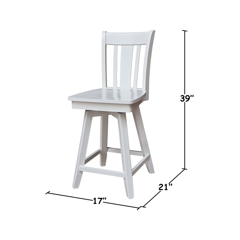 San Remo Counter Height Wood Stool with 24 in H Swivel Seat in White