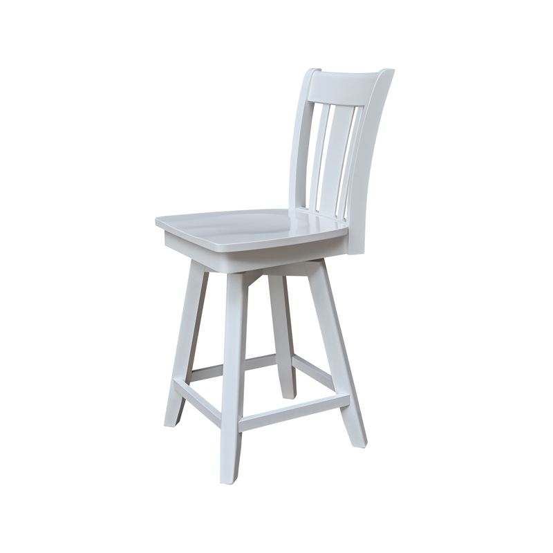 San Remo Counter Height Wood Stool with 24 in H Swivel Seat in White