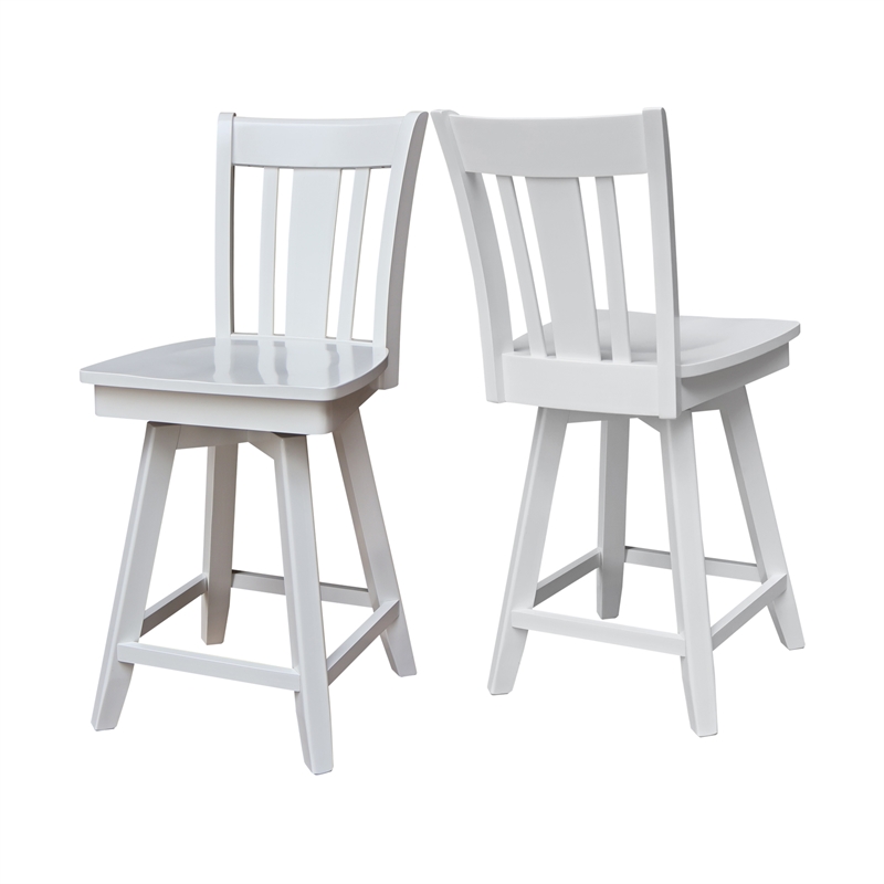 San Remo Counter Height Wood Stool with 24 in H Swivel Seat in White