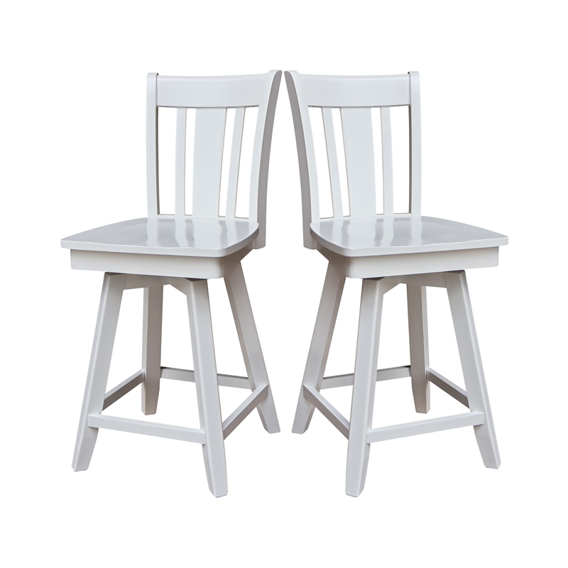 San Remo Counter Height Wood Stool with 24 in H Swivel Seat in White