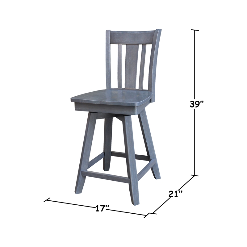 San Remo Counter Height Wood Stool with 24 in H Swivel Seat in Heather Gray