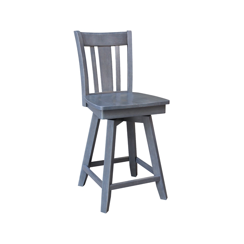 San Remo Counter Height Wood Stool with 24 in H Swivel Seat in Heather Gray