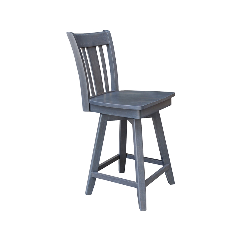 San Remo Counter Height Wood Stool with 24 in H Swivel Seat in Heather Gray