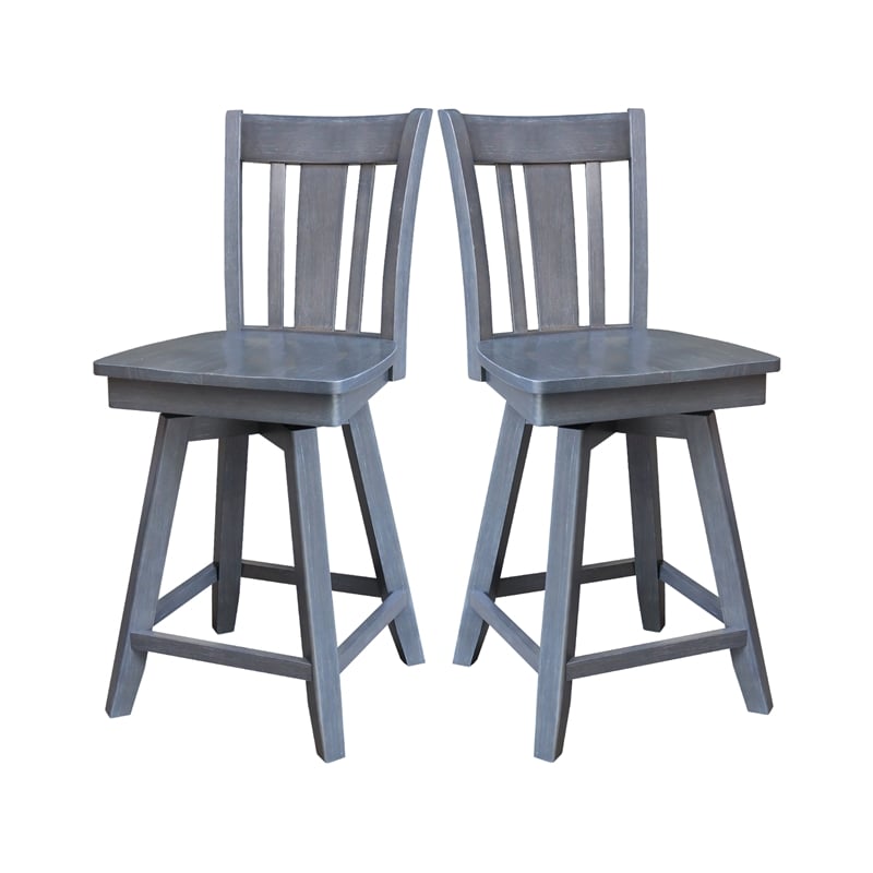 San Remo Counter Height Wood Stool with 24 in H Swivel Seat in Heather Gray