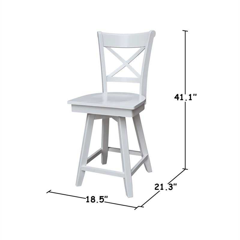 Charlotte Counter Height Wood Stool with 24 in H Swivel Seat in White