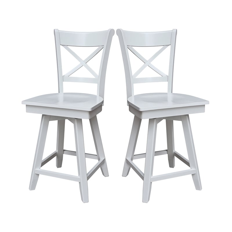 Charlotte Counter Height Wood Stool with 24 in H Swivel Seat in White