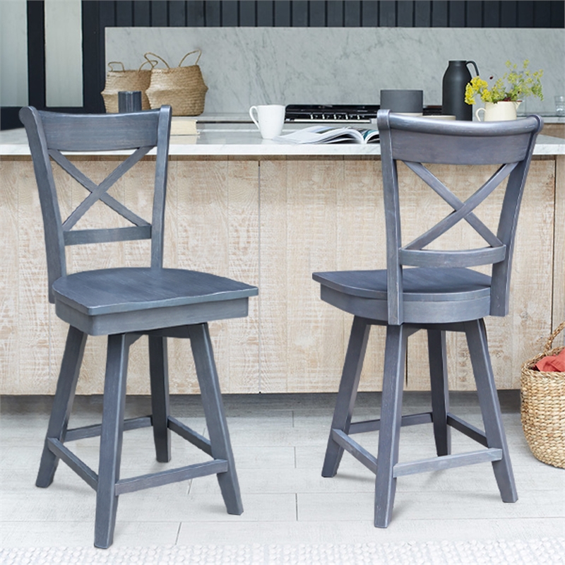 Charlotte Counter Height Wood Stool with 24 in H Swivel Seat in Heather Gray