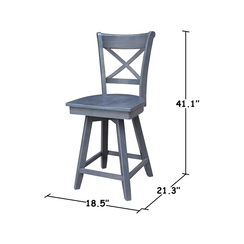 Charlotte Counter Height Wood Stool with 24 in H Swivel Seat in Heather Gray
